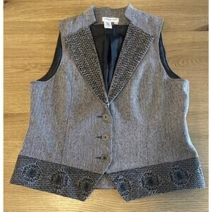 Vintage Coldwater Creek Herringbone Lined Vest Embroidered Beaded Medium